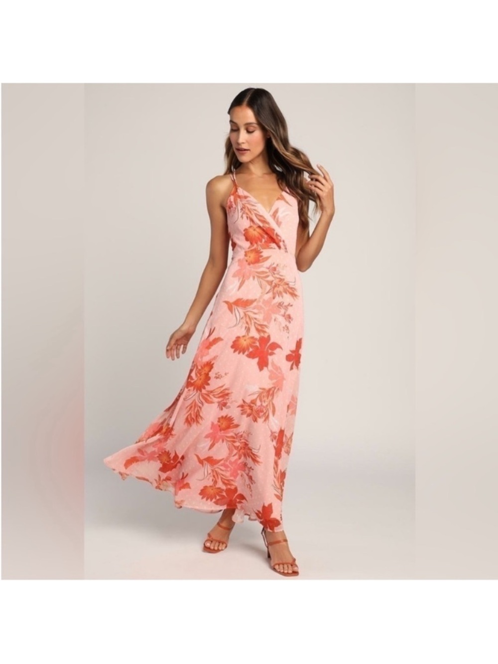 Lulus Feel The Vibe Pink Floral Print Sleeveless Lace Up Maxi Dress. XS. NWT.